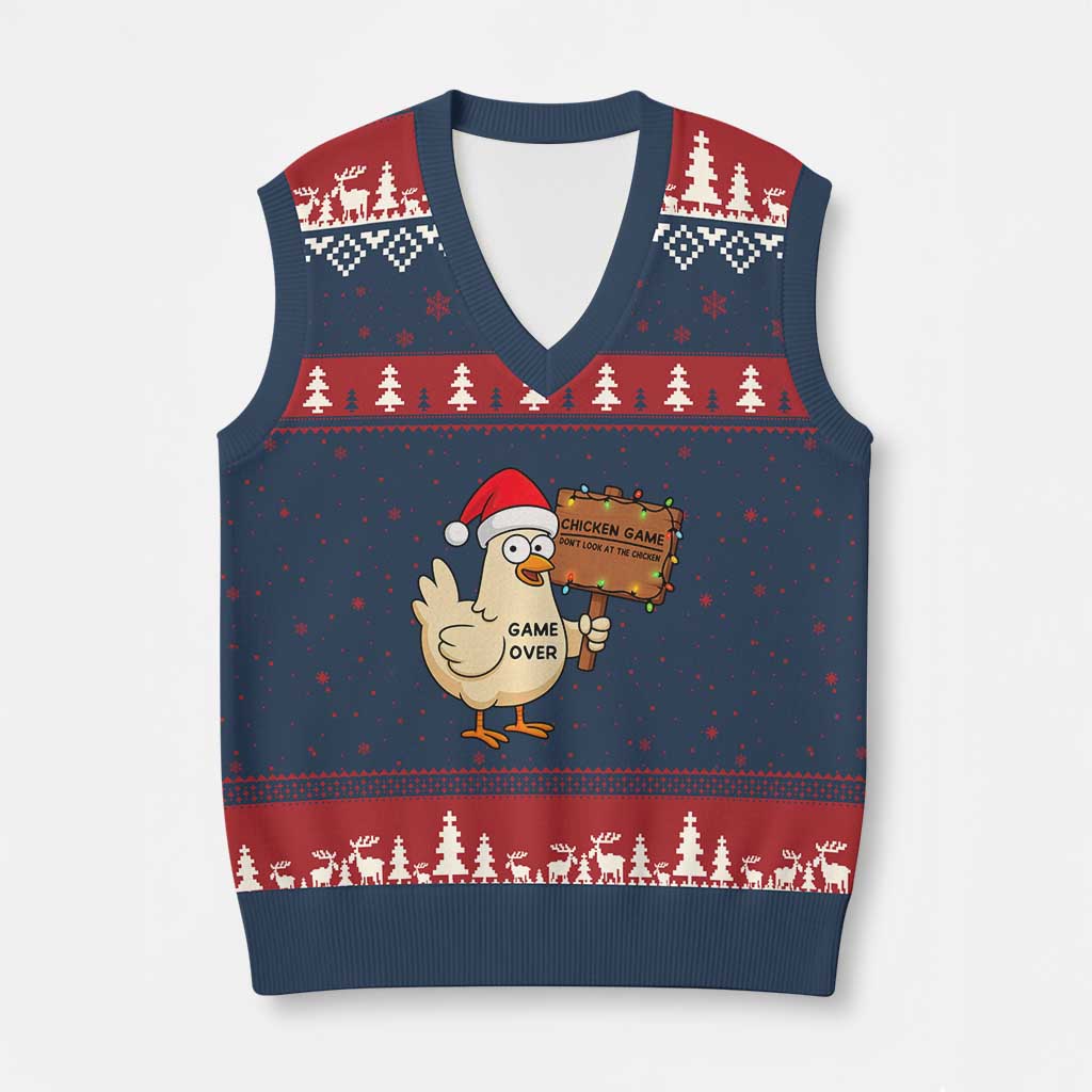 Chicken Game Xmas V-Neck Knit Sweater Vest Funny Do Not Look At The Chicken - Wonder Print Shop