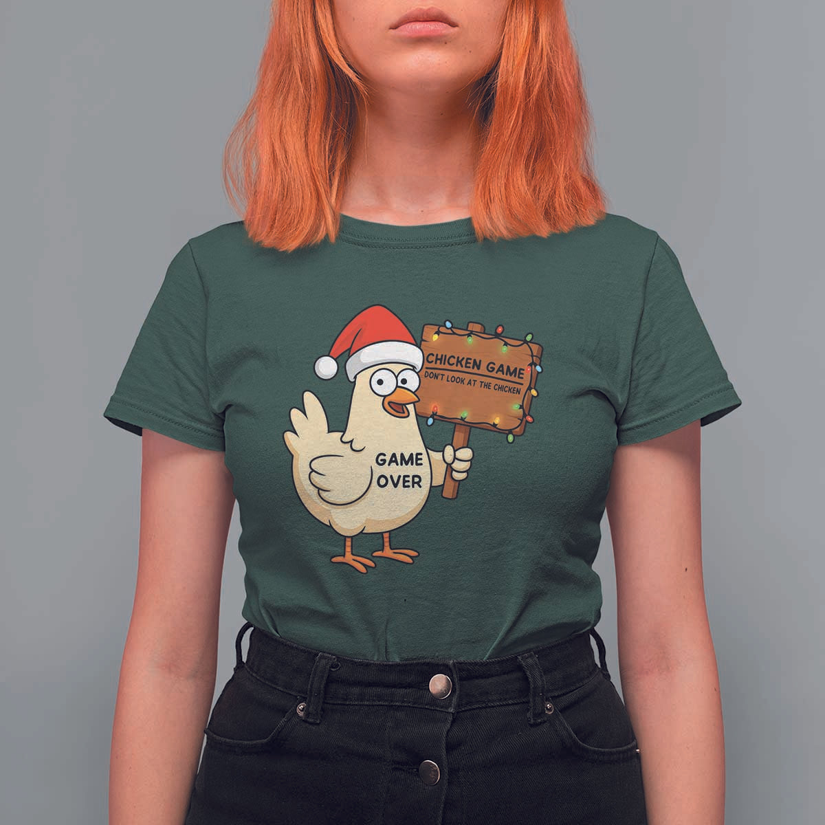 Chicken Game Christmas T Shirt For Women Funny Do Not Look At The Chicken - Wonder Print Shop