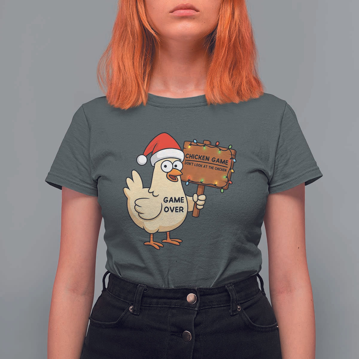 Chicken Game Christmas T Shirt For Women Funny Do Not Look At The Chicken - Wonder Print Shop
