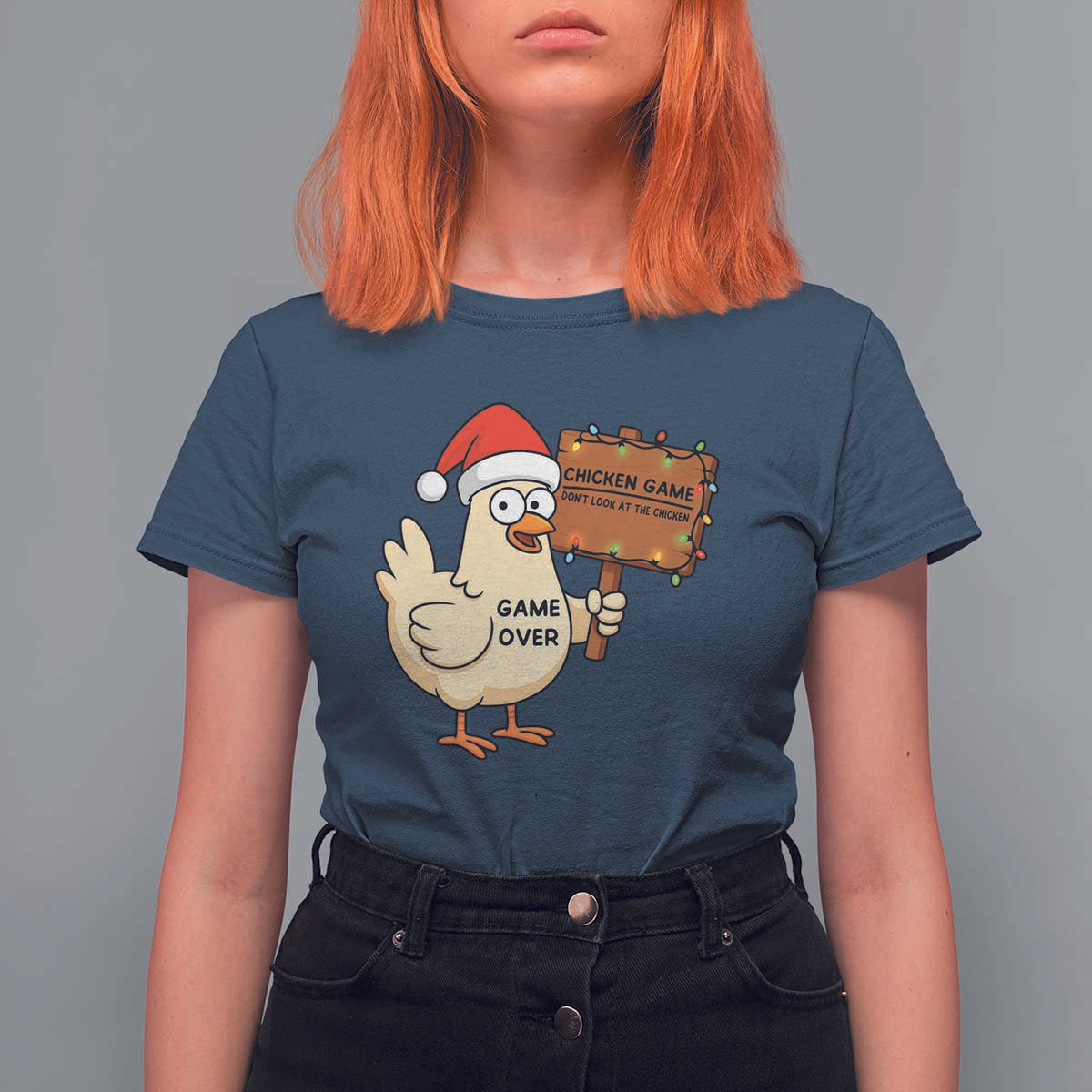 Chicken Game Christmas T Shirt For Women Funny Do Not Look At The Chicken - Wonder Print Shop