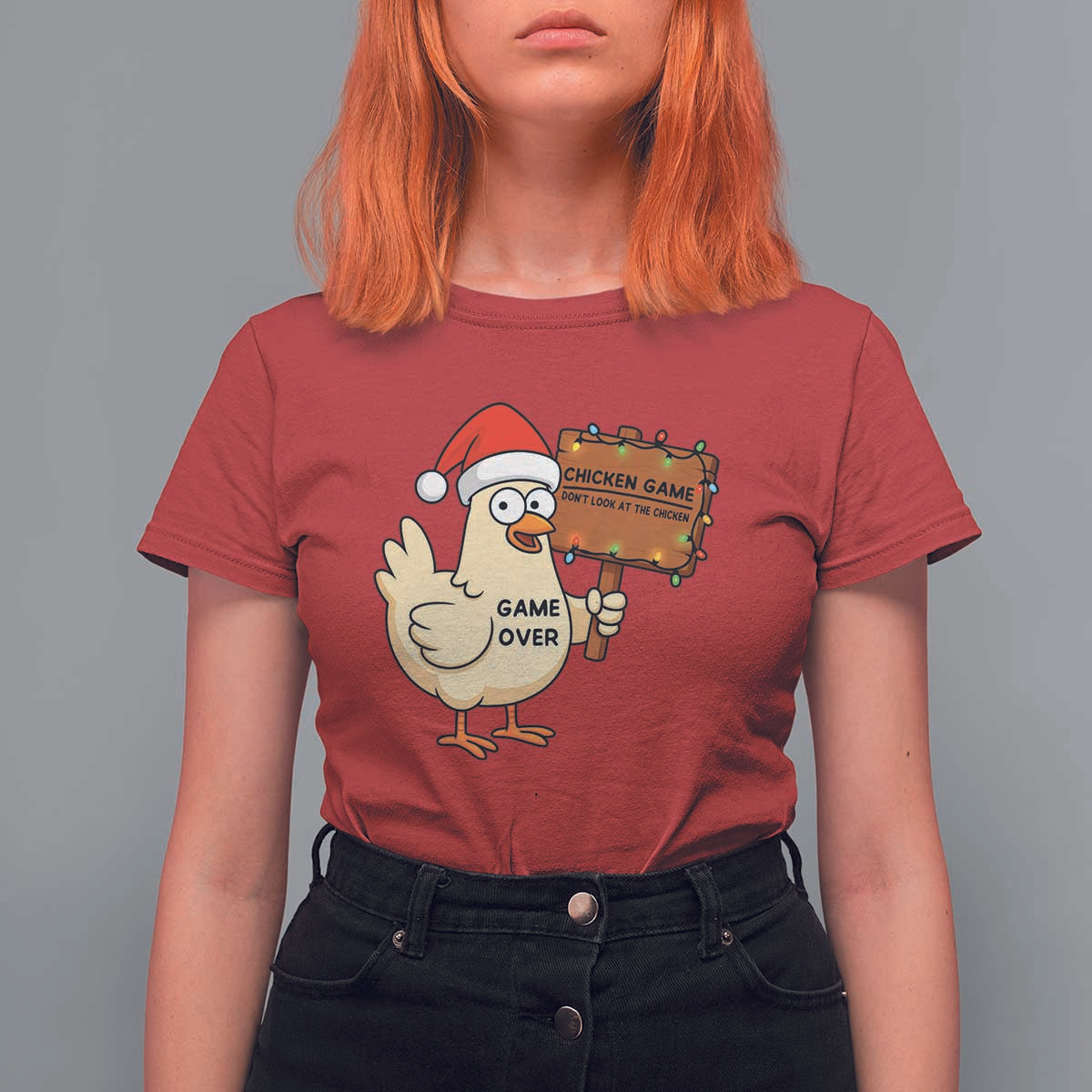 Chicken Game Christmas T Shirt For Women Funny Do Not Look At The Chicken - Wonder Print Shop