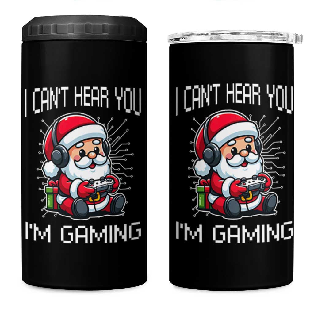 Funny Santa Gamer Christmas 4 in 1 Can Cooler Tumbler I Can Not Hear You I Am Gaming - Wonder Print Shop