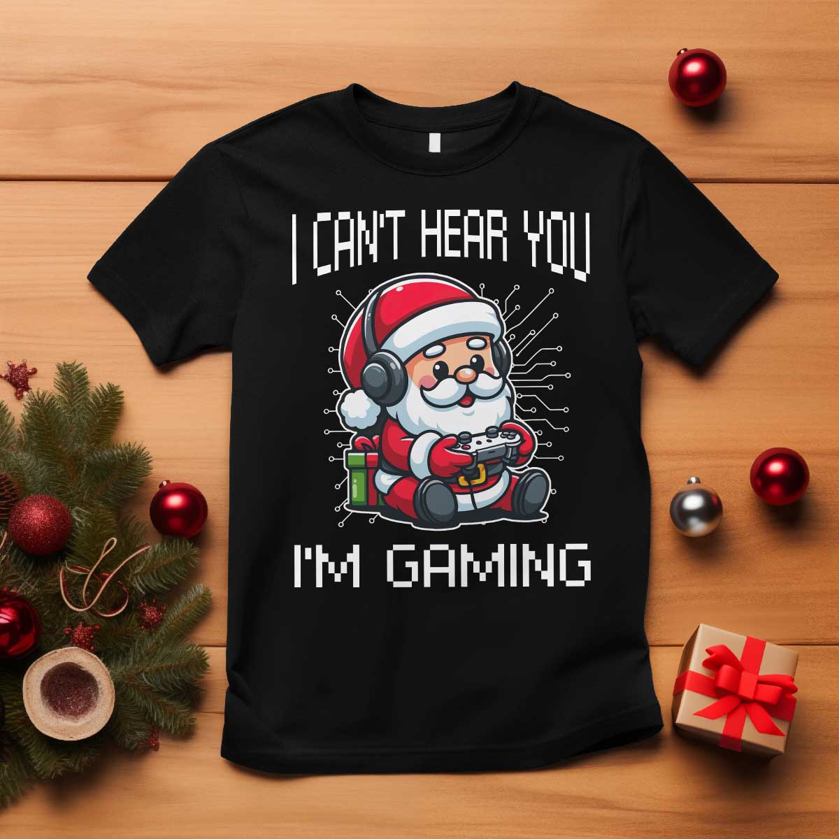 Funny Santa Gamer Christmas T Shirt I Can Not Hear You I Am Gaming - Wonder Print Shop