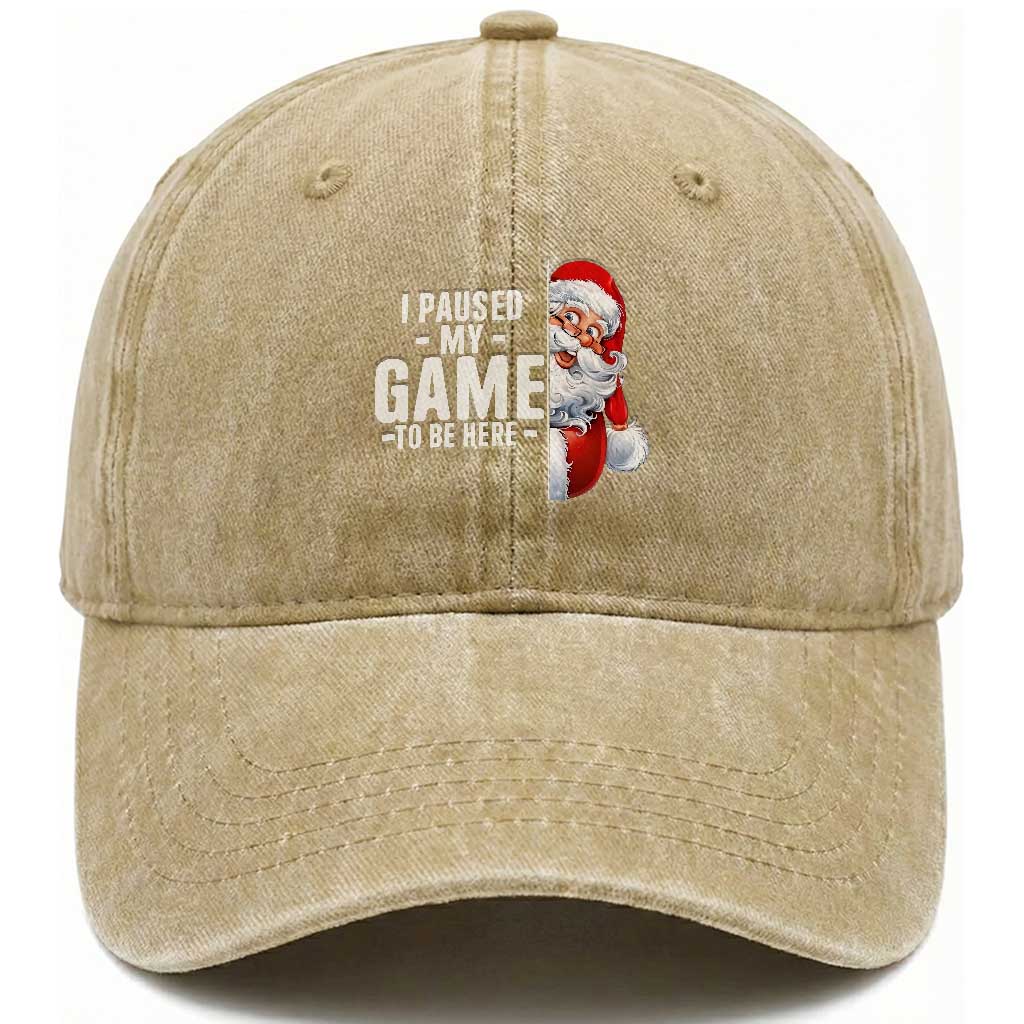 Funny Santa Gamer Christmas Washed Cotton Baseball Cap I Paused My Game To Be Here