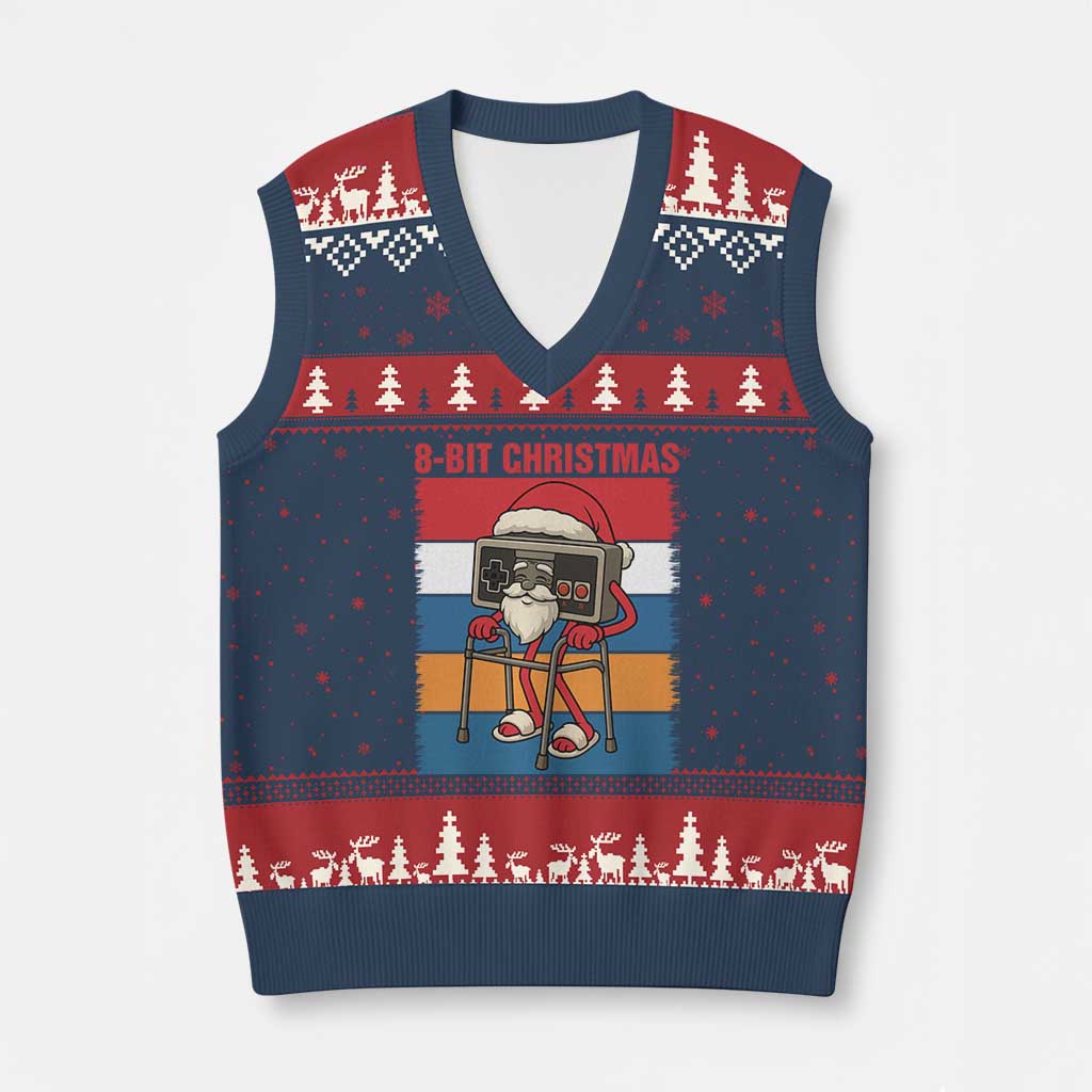 Funny Old Gamer Xmas V-Neck Knit Sweater Vest Retro 80s 90s Video Game - Wonder Print Shop