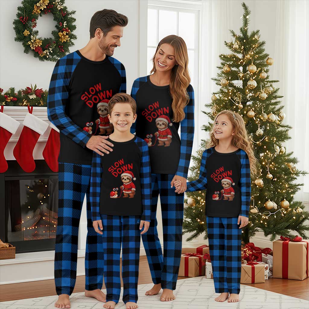 Funny Sloth Snail Christmas Plaid Pajama Set Slow Down Xmas - Wonder Print Shop