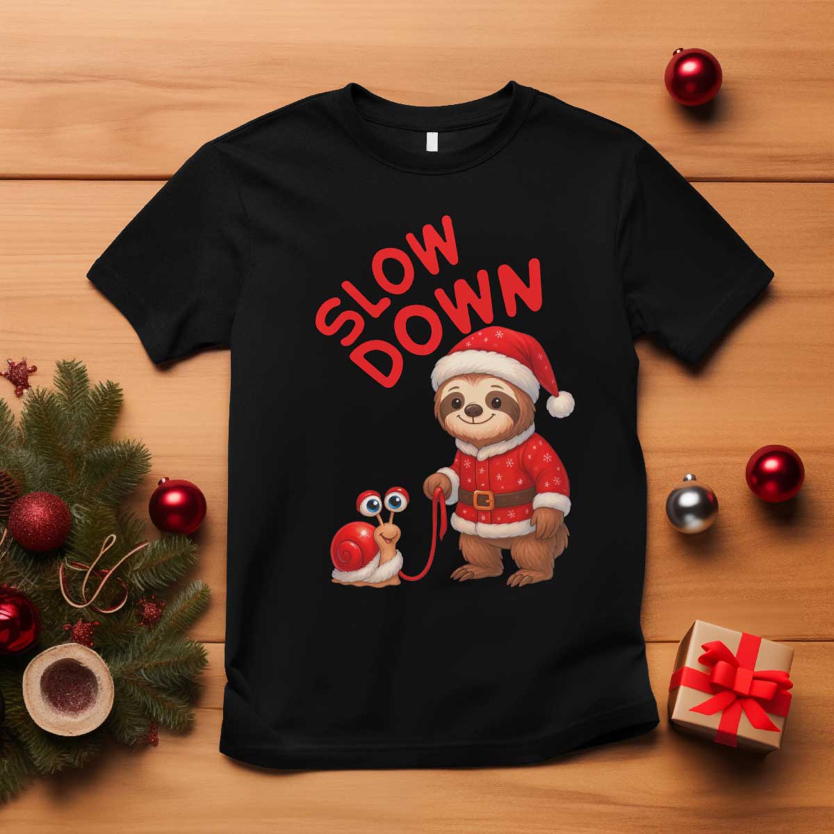 Funny Sloth Snail Christmas T Shirt Slow Down Xmas - Wonder Print Shop