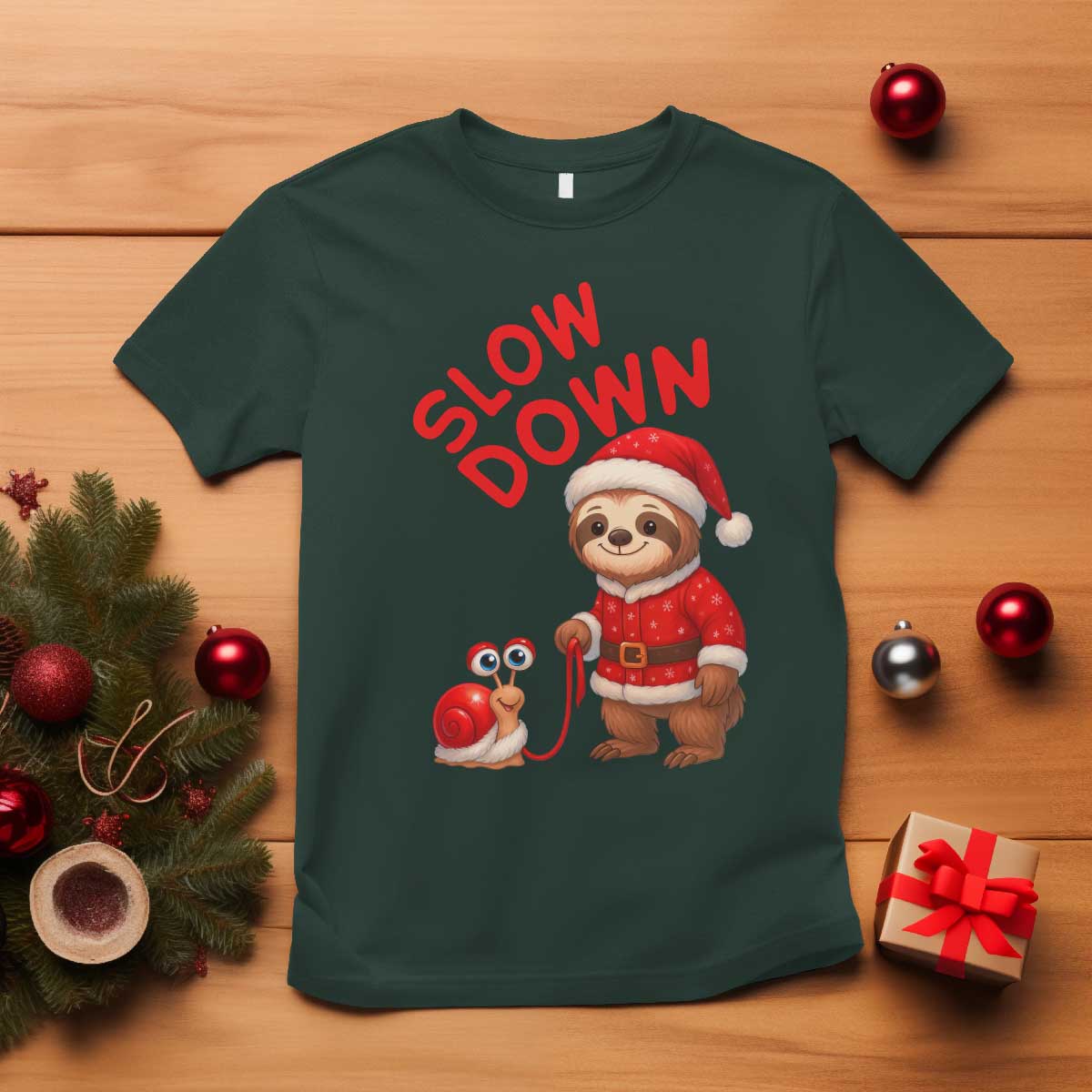 Funny Sloth Snail Christmas T Shirt Slow Down Xmas - Wonder Print Shop