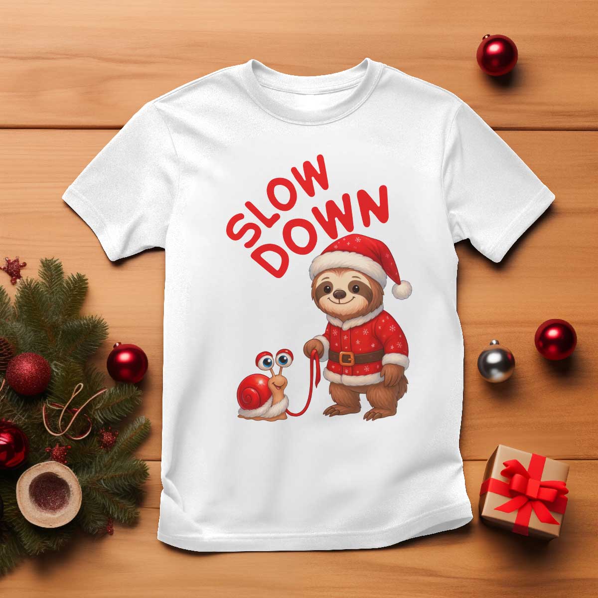 Funny Sloth Snail Christmas T Shirt Slow Down Xmas - Wonder Print Shop
