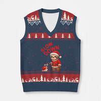 Funny Sloth Snail Xmas V-Neck Knit Sweater Vest Slow Down Xmas - Wonder Print Shop