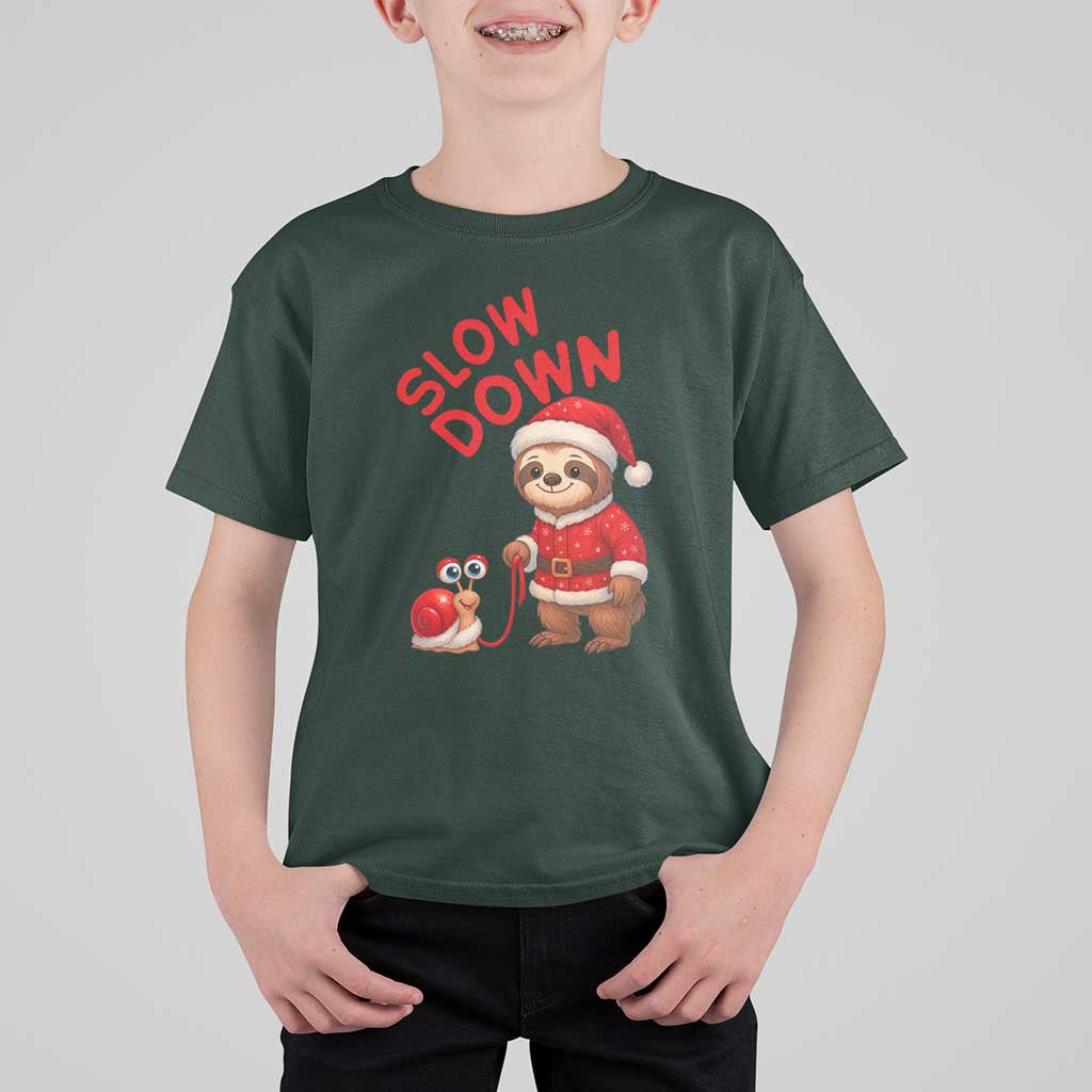 Funny Sloth Snail Christmas T Shirt For Kid Slow Down Xmas - Wonder Print Shop