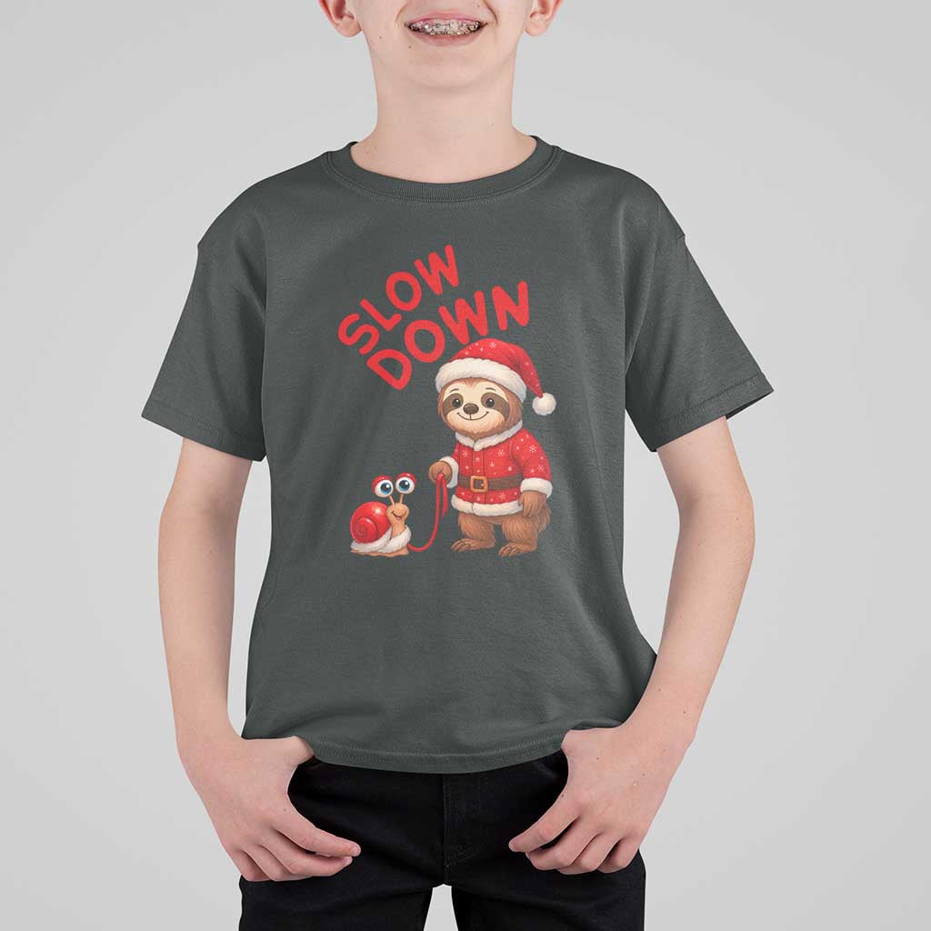 Funny Sloth Snail Christmas T Shirt For Kid Slow Down Xmas - Wonder Print Shop