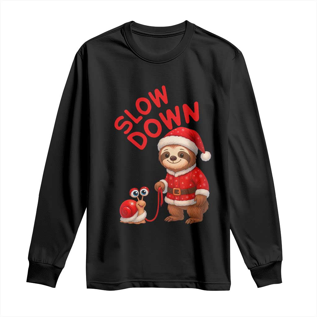 Funny Sloth Snail Christmas Long Sleeve Shirt Slow Down Xmas - Wonder Print Shop