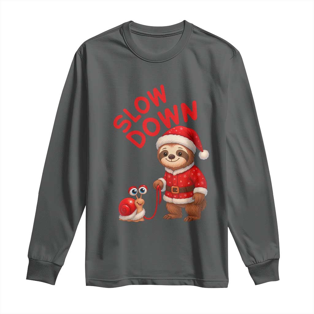 Funny Sloth Snail Christmas Long Sleeve Shirt Slow Down Xmas - Wonder Print Shop