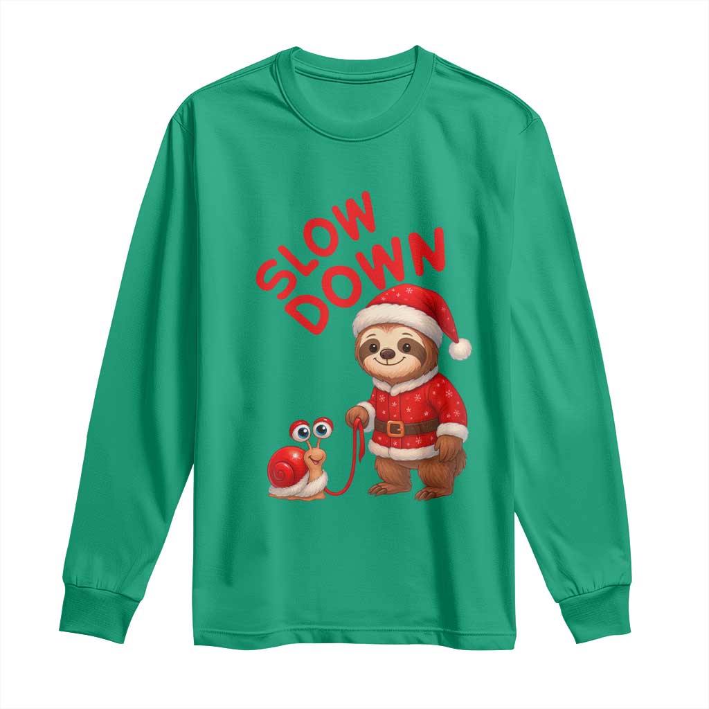 Funny Sloth Snail Christmas Long Sleeve Shirt Slow Down Xmas - Wonder Print Shop