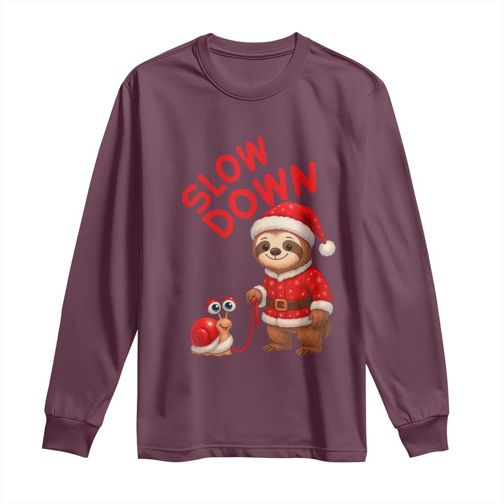 Funny Sloth Snail Christmas Long Sleeve Shirt Slow Down Xmas - Wonder Print Shop
