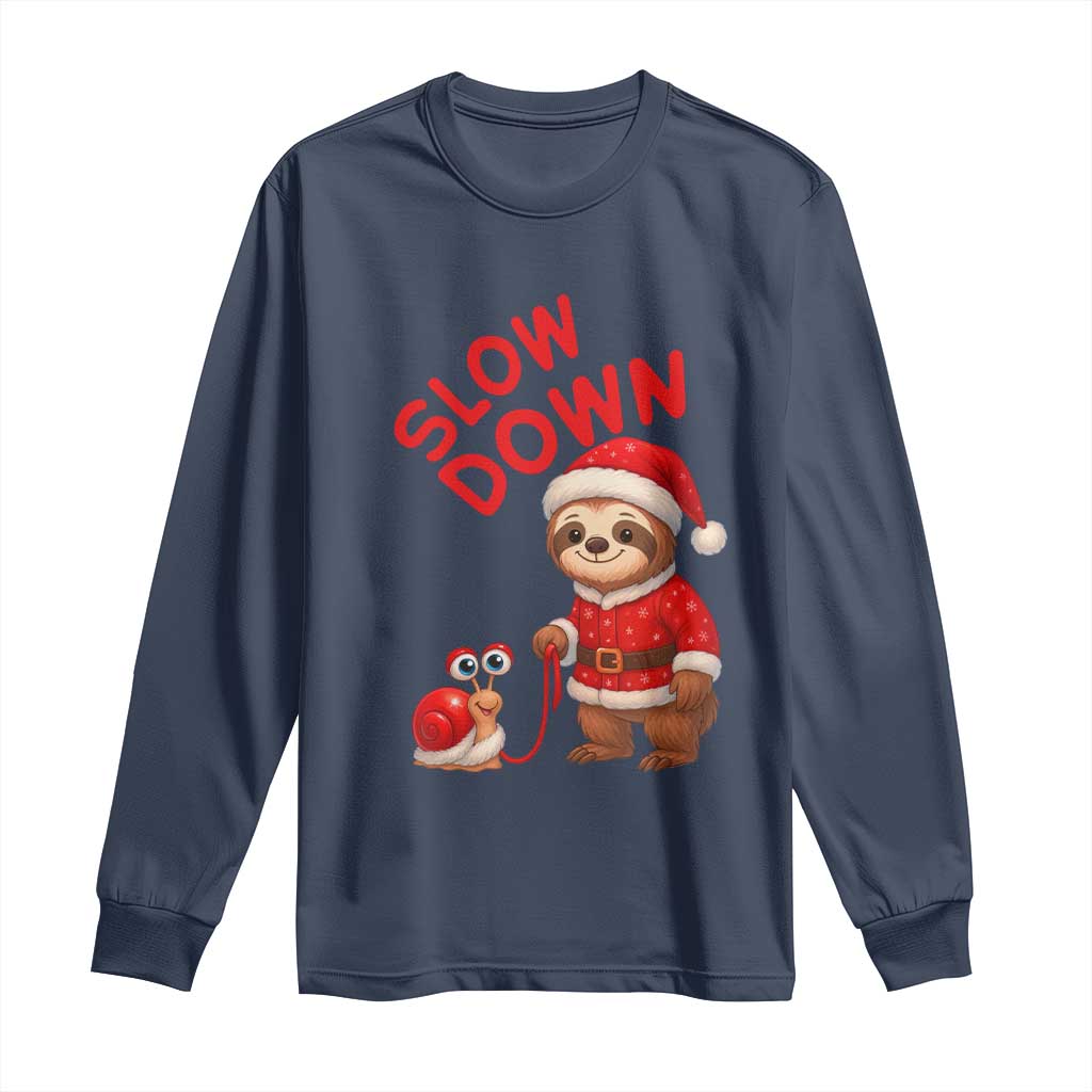 Funny Sloth Snail Christmas Long Sleeve Shirt Slow Down Xmas - Wonder Print Shop