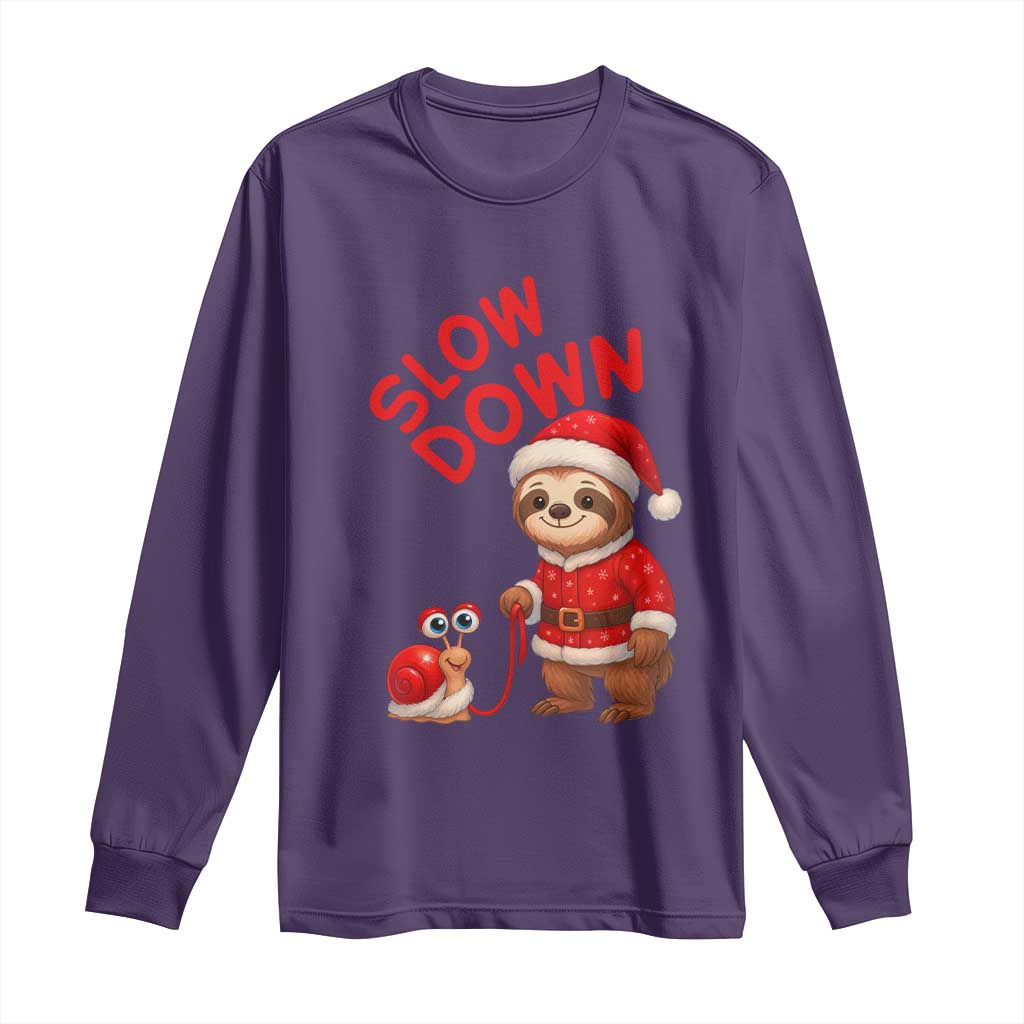 Funny Sloth Snail Christmas Long Sleeve Shirt Slow Down Xmas - Wonder Print Shop