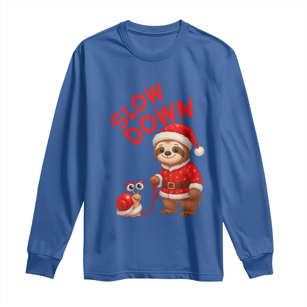 Funny Sloth Snail Christmas Long Sleeve Shirt Slow Down Xmas - Wonder Print Shop