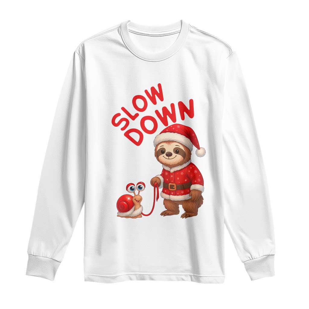 Funny Sloth Snail Christmas Long Sleeve Shirt Slow Down Xmas - Wonder Print Shop