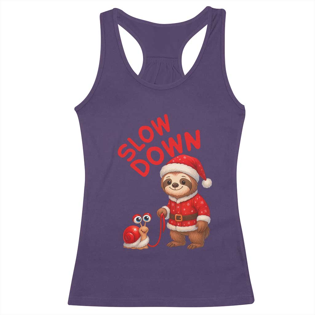Funny Sloth Snail Christmas Racerback Tank Top Slow Down Xmas - Wonder Print Shop
