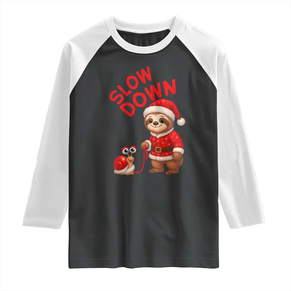 Funny Sloth Snail Christmas Raglan Shirt Slow Down Xmas - Wonder Print Shop