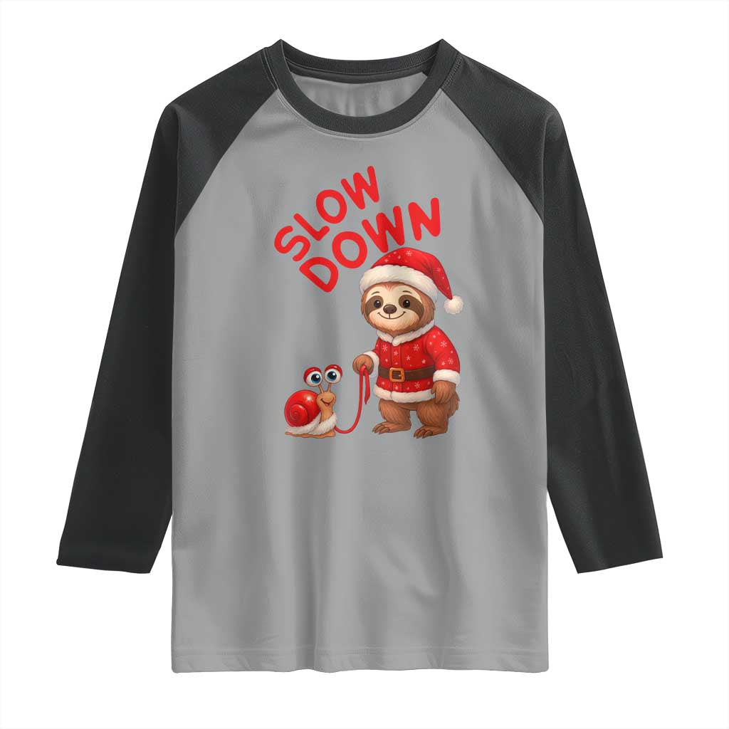 Funny Sloth Snail Christmas Raglan Shirt Slow Down Xmas - Wonder Print Shop