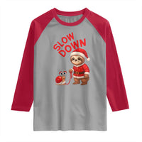 Funny Sloth Snail Christmas Raglan Shirt Slow Down Xmas - Wonder Print Shop