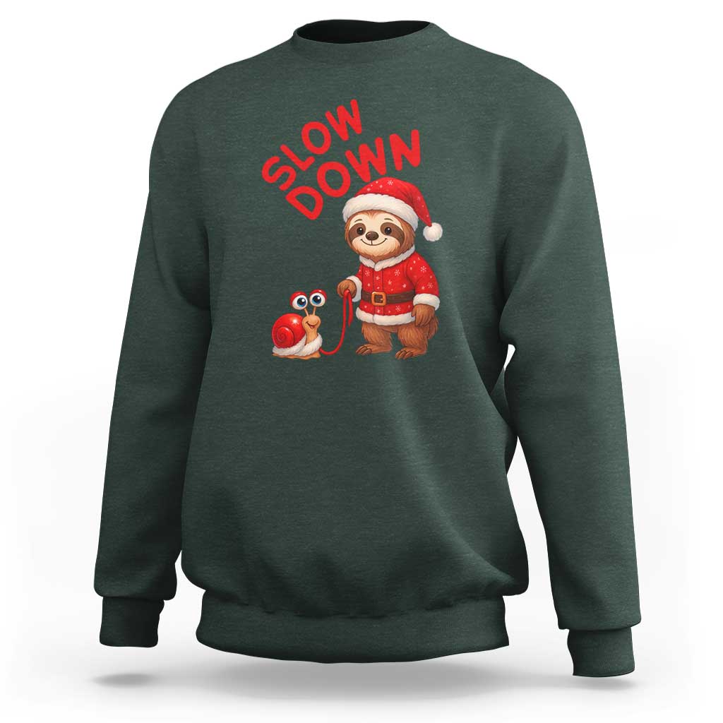 Funny Sloth Snail Christmas Sweatshirt Slow Down Xmas - Wonder Print Shop