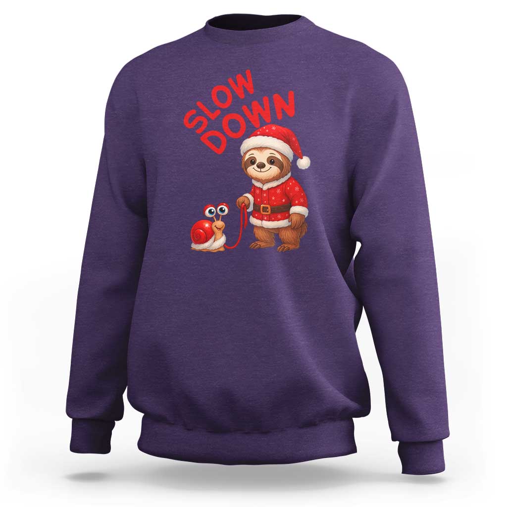 Funny Sloth Snail Christmas Sweatshirt Slow Down Xmas - Wonder Print Shop