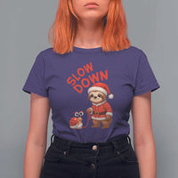 Funny Sloth Snail Christmas T Shirt For Women Slow Down Xmas - Wonder Print Shop