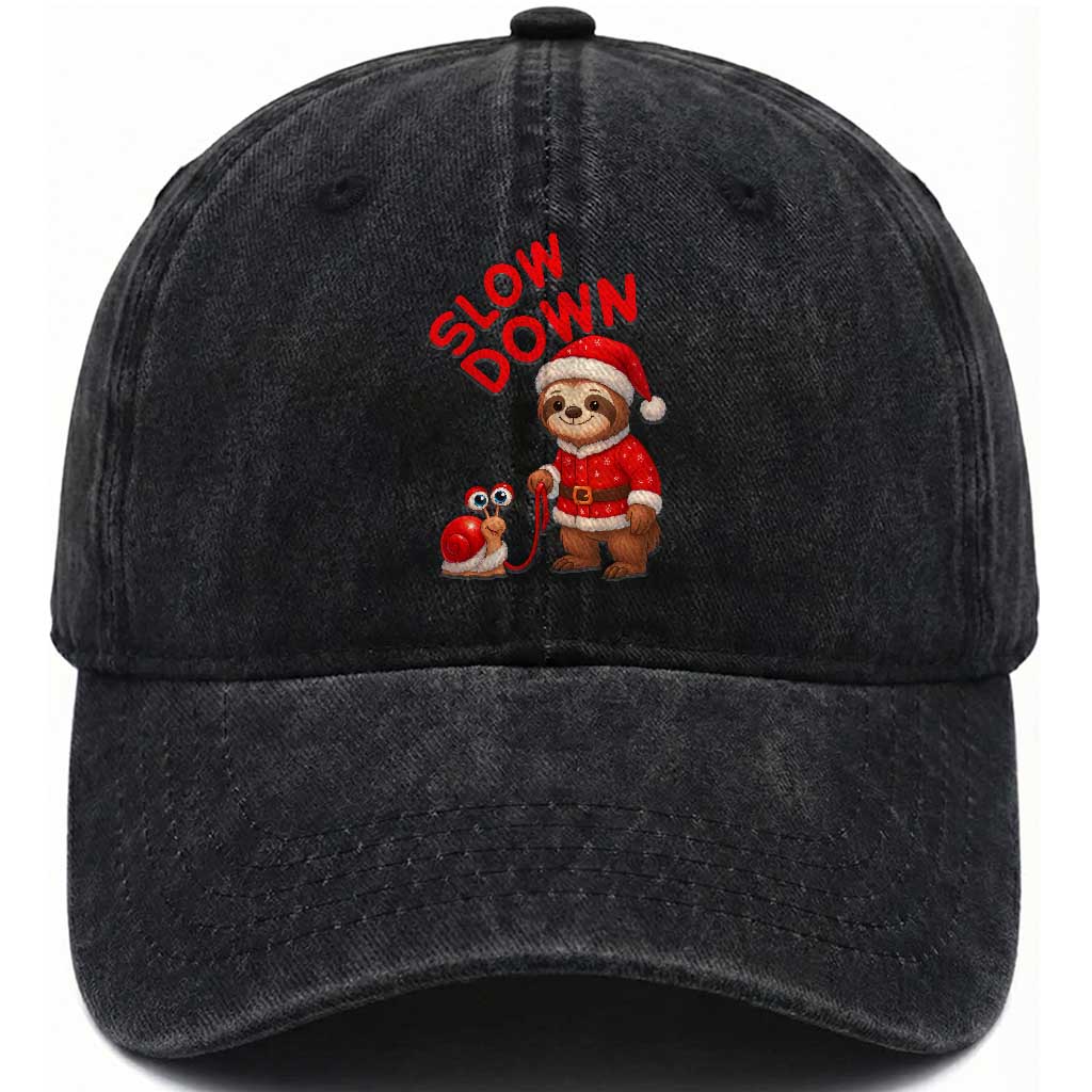 Funny Sloth Snail Christmas Washed Cotton Baseball Cap Slow Down Xmas