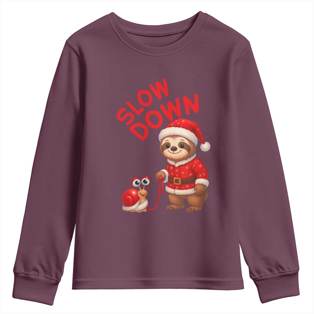 Funny Sloth Snail Christmas Youth Sweatshirt Slow Down Xmas - Wonder Print Shop