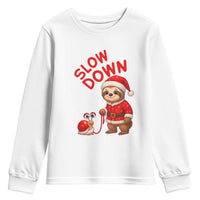 Funny Sloth Snail Christmas Youth Sweatshirt Slow Down Xmas - Wonder Print Shop