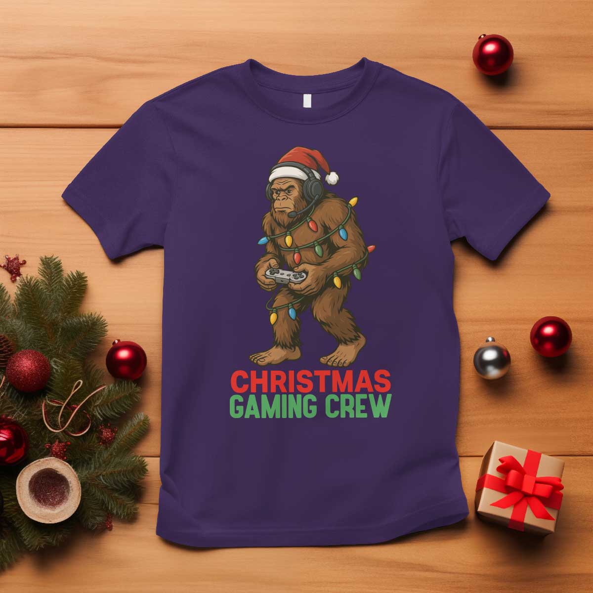 Funny Bigfoot Gamer Christmas T Shirt - Wonder Print Shop