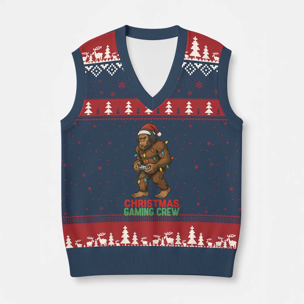Funny Bigfoot Gamer Xmas V-Neck Knit Sweater Vest - Wonder Print Shop