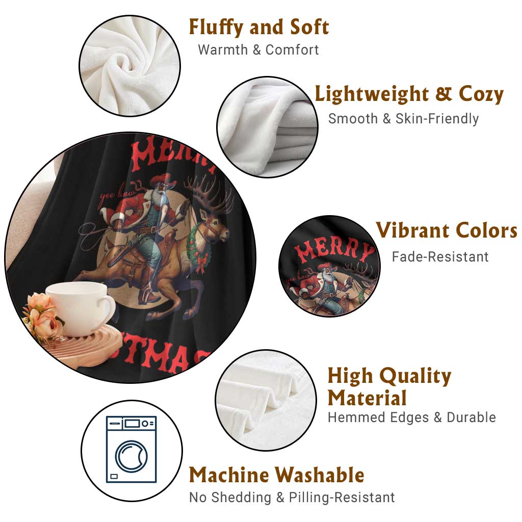 Black Santa Claus Throw Blanket African American Cowboy Christmas - Wonder Print Shop