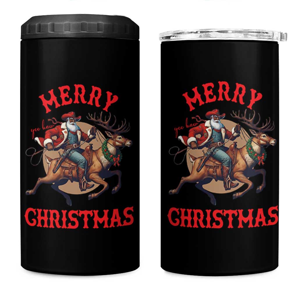 Black Santa Claus 4 in 1 Can Cooler Tumbler African American Cowboy Christmas - Wonder Print Shop