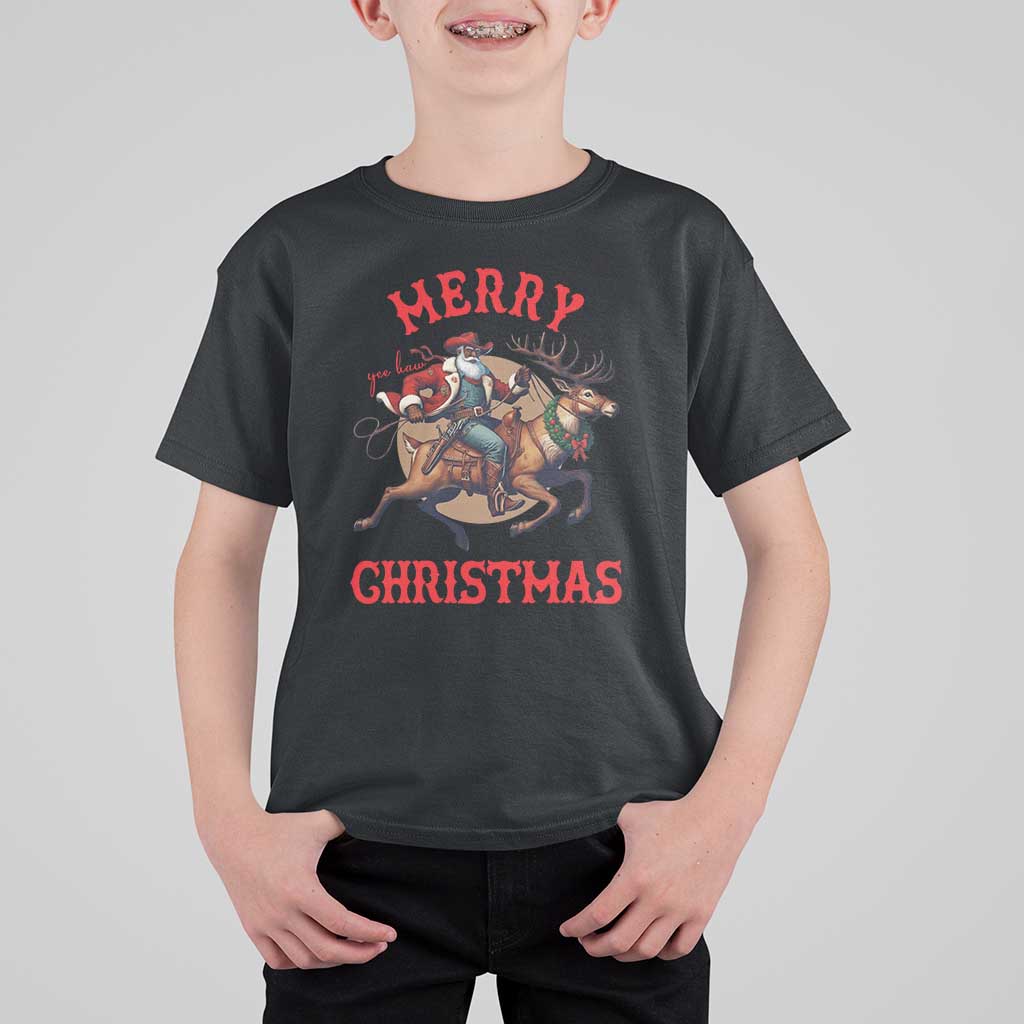 Black Santa Claus T Shirt For Kid African American Cowboy Christmas - Wonder Print Shop