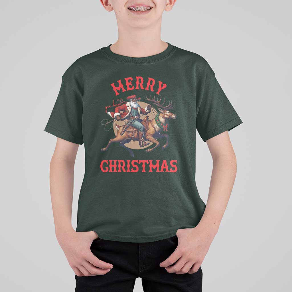 Black Santa Claus T Shirt For Kid African American Cowboy Christmas - Wonder Print Shop
