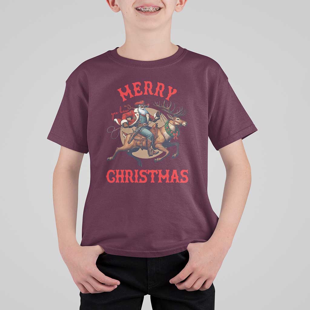 Black Santa Claus T Shirt For Kid African American Cowboy Christmas - Wonder Print Shop