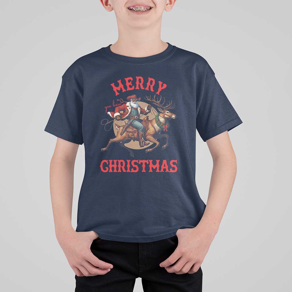 Black Santa Claus T Shirt For Kid African American Cowboy Christmas - Wonder Print Shop