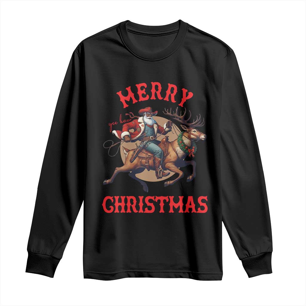 Black Santa Claus Long Sleeve Shirt African American Cowboy Christmas - Wonder Print Shop