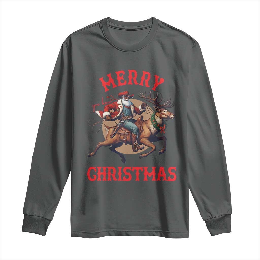 Black Santa Claus Long Sleeve Shirt African American Cowboy Christmas - Wonder Print Shop