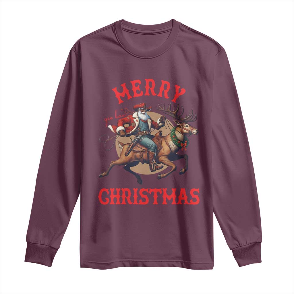 Black Santa Claus Long Sleeve Shirt African American Cowboy Christmas - Wonder Print Shop