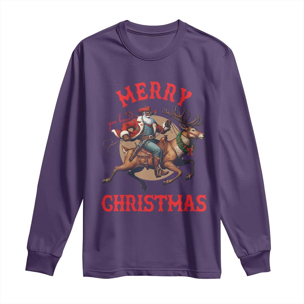 Black Santa Claus Long Sleeve Shirt African American Cowboy Christmas - Wonder Print Shop