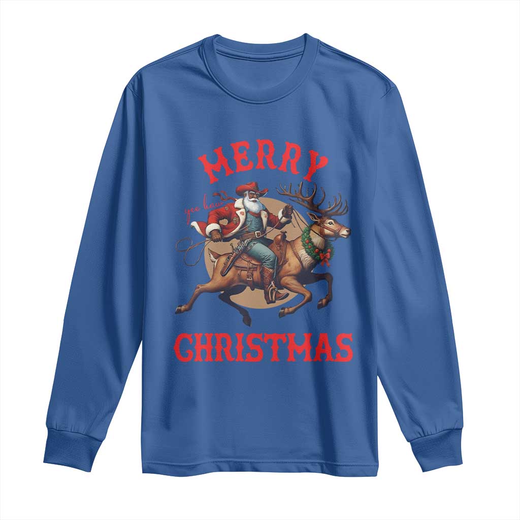 Black Santa Claus Long Sleeve Shirt African American Cowboy Christmas - Wonder Print Shop