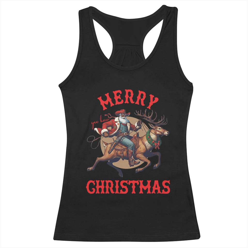 Black Santa Claus Racerback Tank Top African American Cowboy Christmas - Wonder Print Shop
