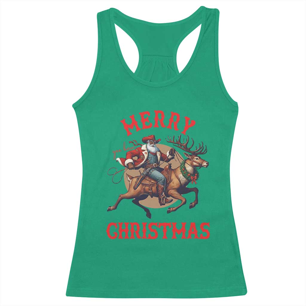 Black Santa Claus Racerback Tank Top African American Cowboy Christmas - Wonder Print Shop