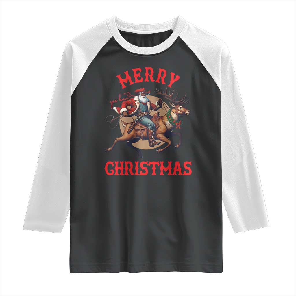 Black Santa Claus Raglan Shirt African American Cowboy Christmas - Wonder Print Shop